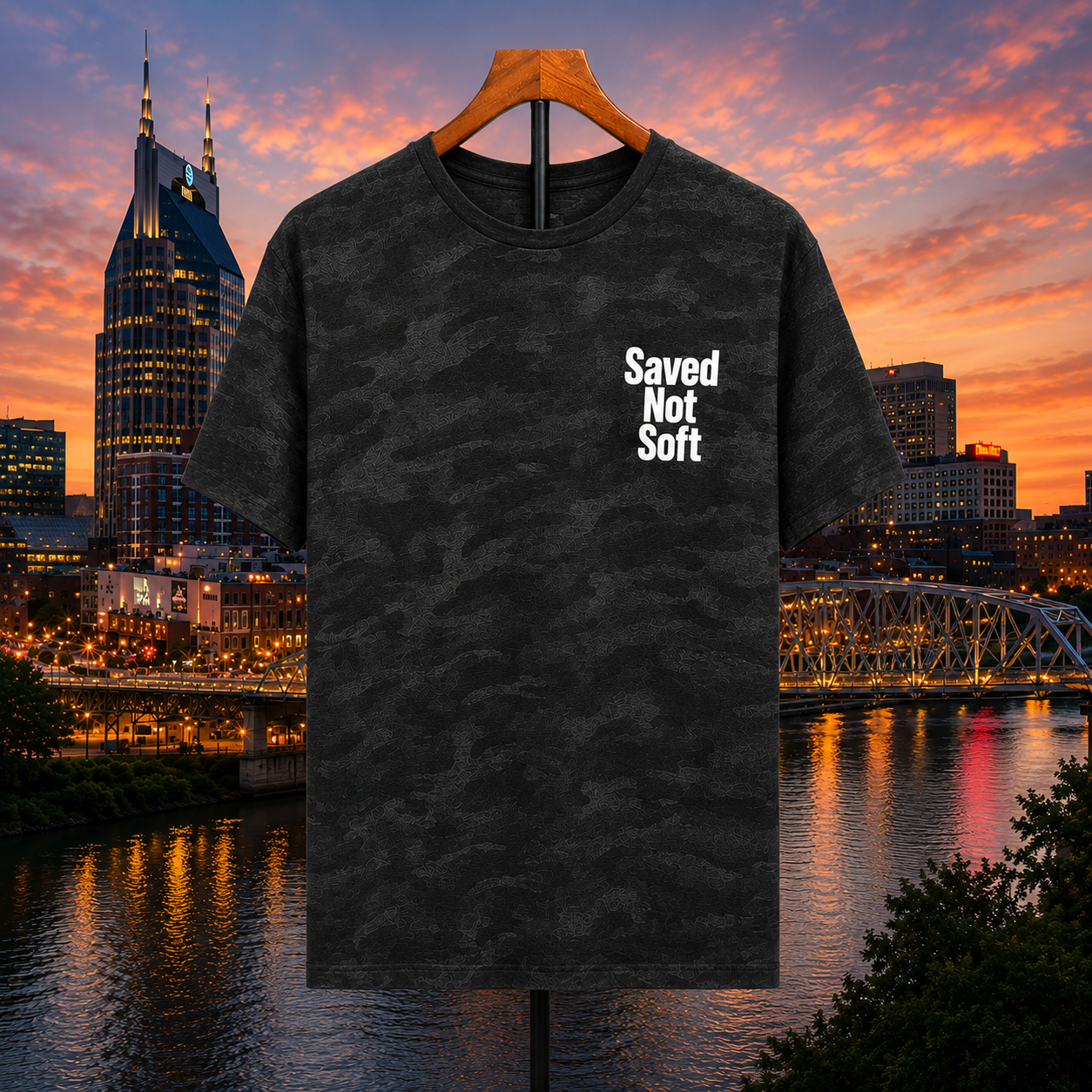 Saved Not Soft™ Men’s Black Camo Faith T-Shirt | Premium Christian Graphic Tee