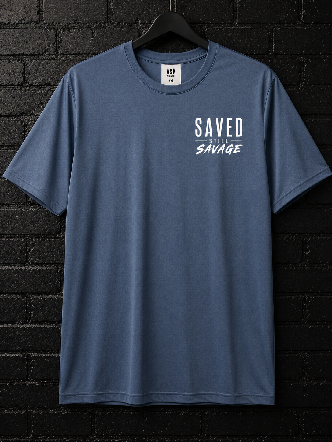 A&K Apparel “Saved Still Savage” Performance Dri-Fit T-Shirt – Blue Gray