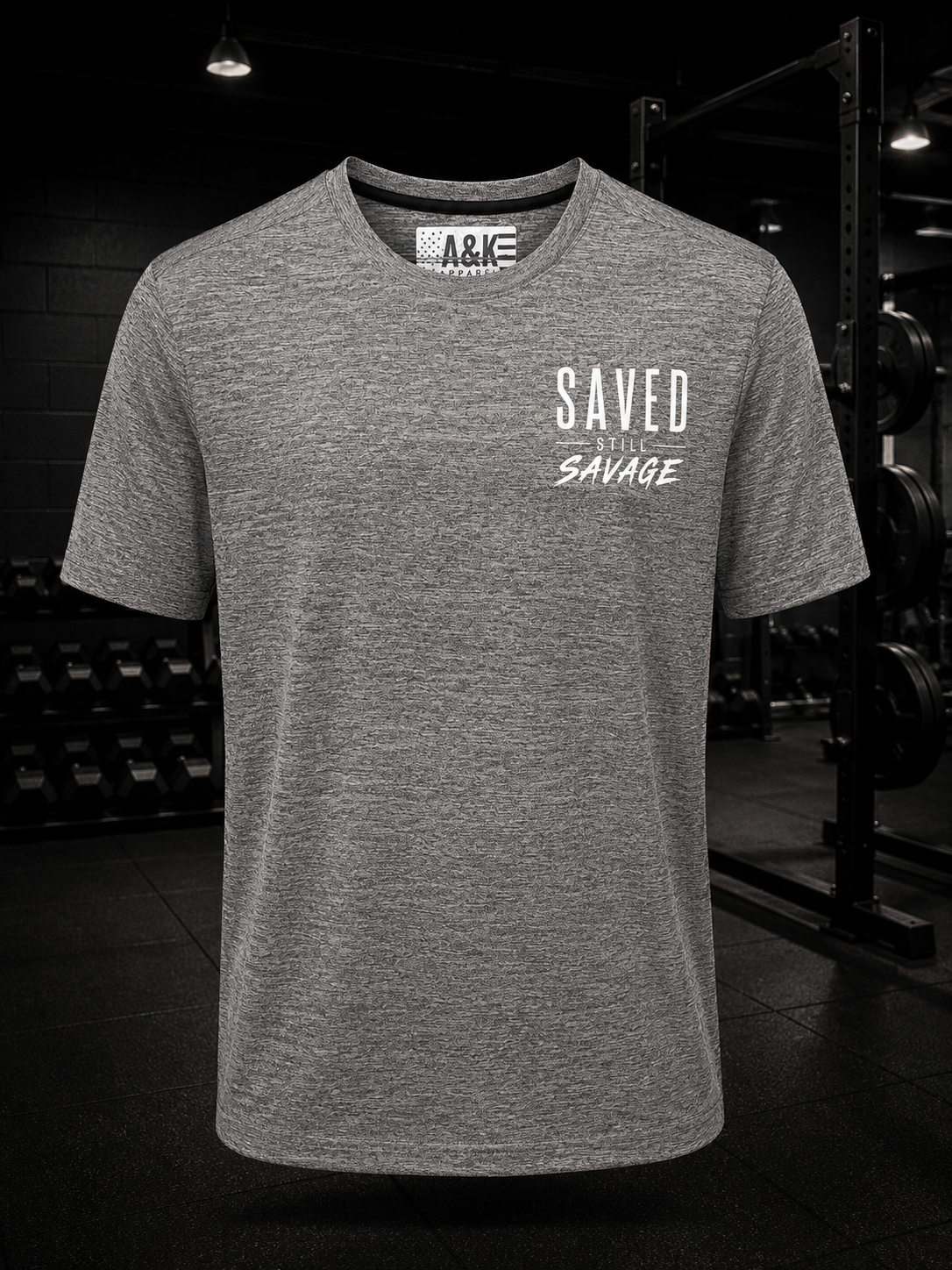 Saved Still Savage Stretch Performance Dri-Fit Tee – Heather Gray