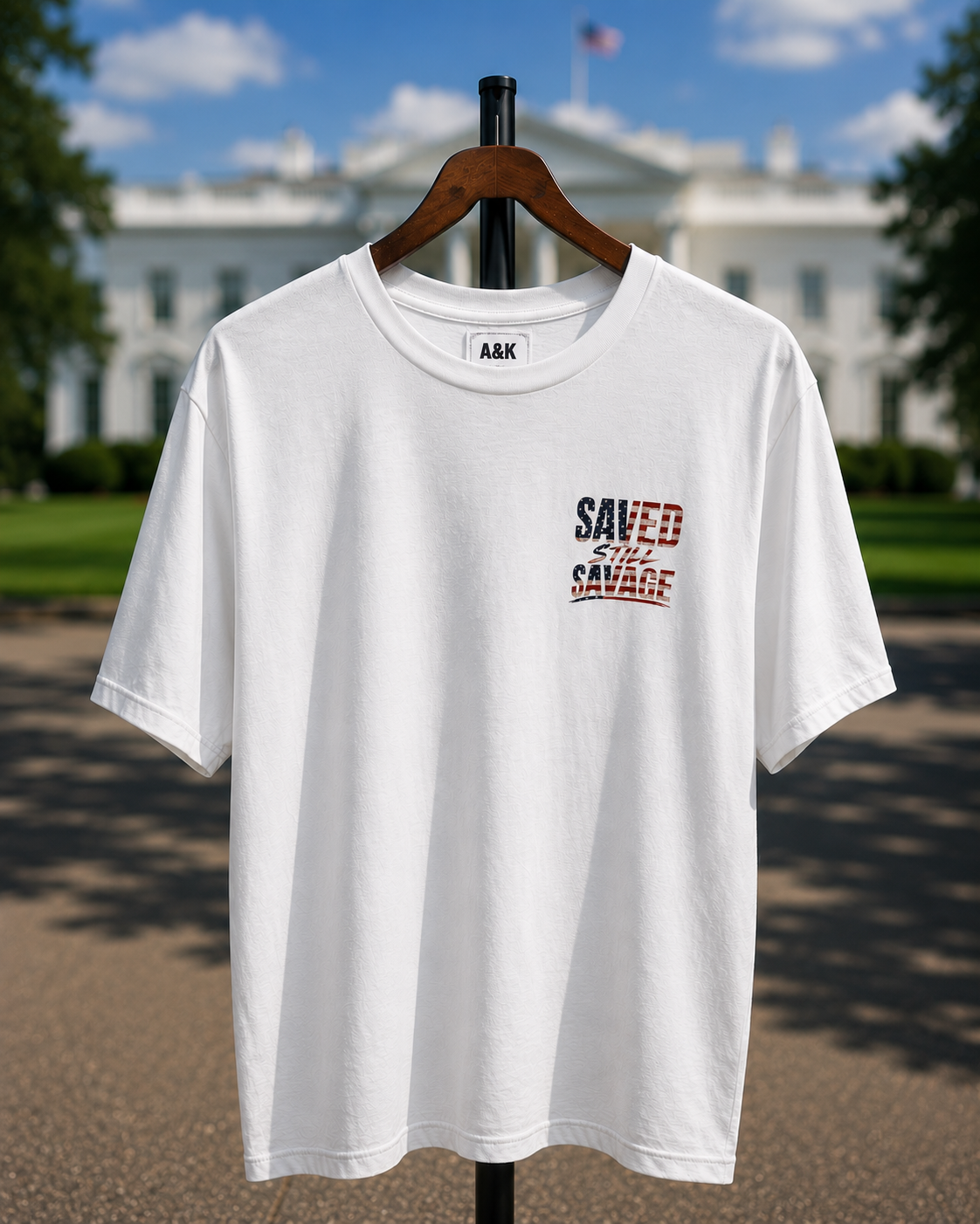 Saved Still Savage™ Patriotic Christian T-Shirt | White Premium Faith Graphic Tee | A&K Apparel