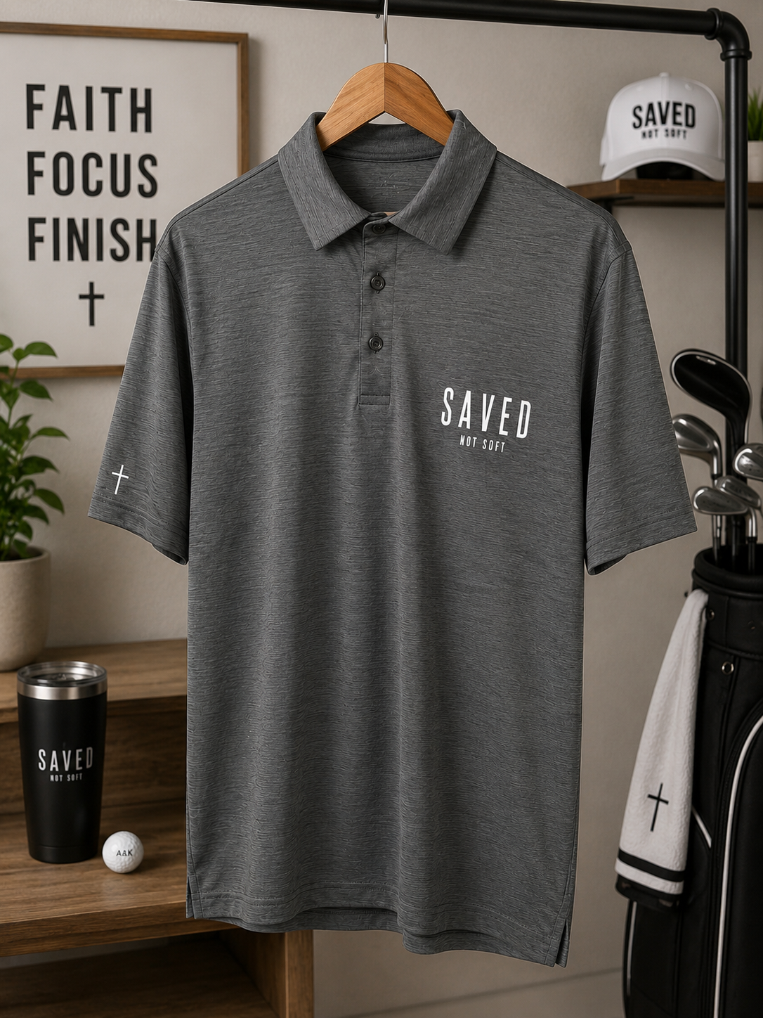 Saved Not Soft – Premium Performance Golf Polo | Charcoal
