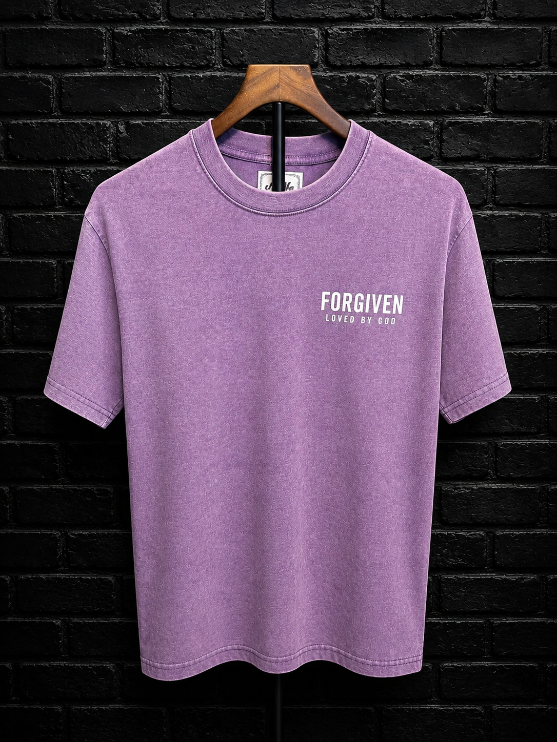 FORGIVEN Loved by God — Women’s Lavender Mineral acid Wash T-Shirt